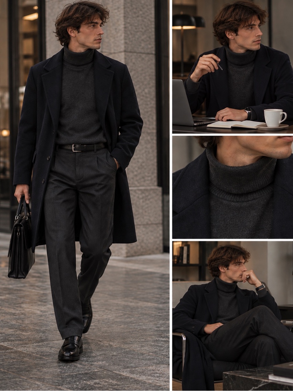 H&M Merino Wool Turtleneck Sweater Men’s XXL Dark Grey 100% Wool Knit